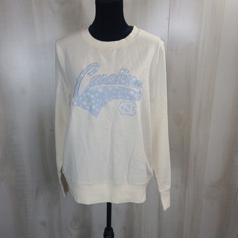 Knights Apparel Cream Carolina Script Sweatshirt with Light Blue Print